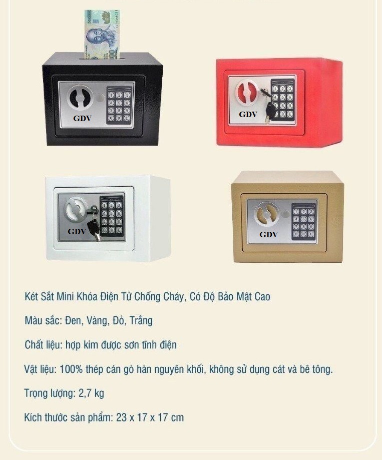 Két Sắt Mini GDV 17E Khoá Điện Tử Chống Cháy Có Khe Đút Tiền - Màu Ngẫu Nhiên - Hàng Chính Hãng