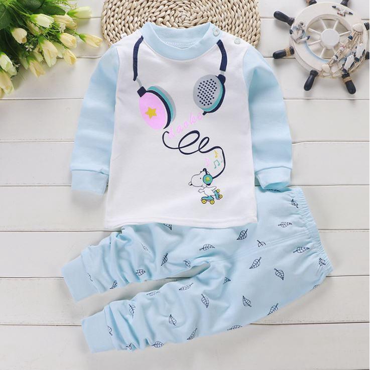 Quần áo thu đông bé trai Đồ thu đông bộ ngủ cotton cho bé trai Bộ quần áo thun dài tay màu xanh 7 - 27kg Me Yeu Con