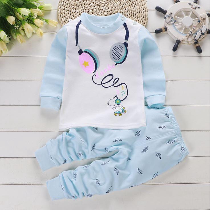 Quần áo thu đông bé trai Đồ thu đông bộ ngủ cotton cho bé trai Bộ quần áo thun dài tay Trắng 7 - 27kg Me Yeu Con
