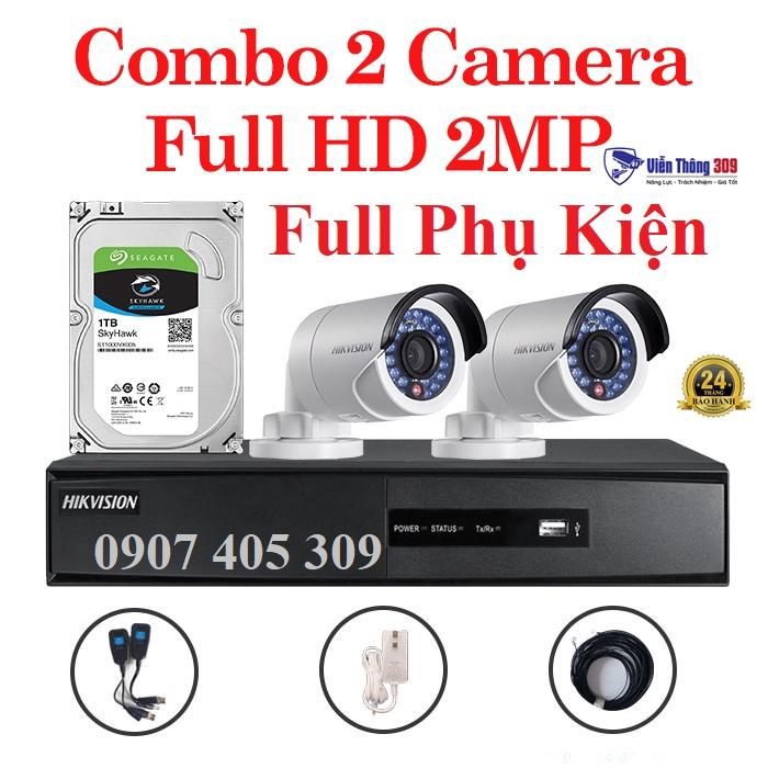 Bộ Camera Quan Sát Hikvision Full HD 1080P - Đầy Đủ Phụ Kiện Lắp Đặt- Cắm Điện Là Chạy - Hàng chính hãng