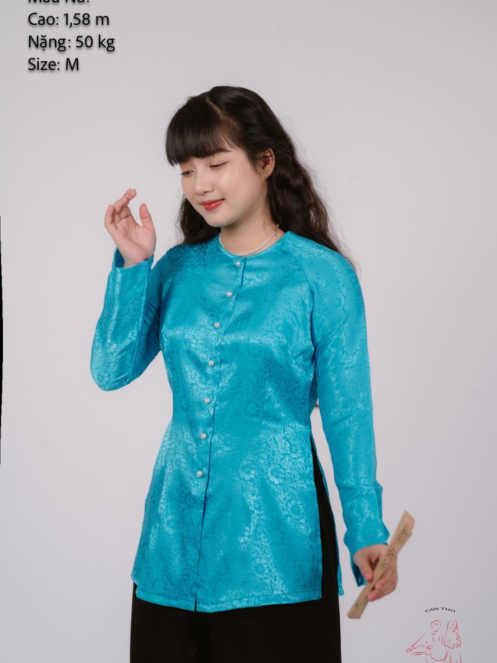 Bộ áo bà ba gấm Trắng/ Hồng lợt/ Xanh dương/ Hồng đào/ Xanh ngọc - Bà ba Bigsize- May sỉ Áo bà ba toàn quốc theo yêu cầu - 1bộ Trắng(1Áo+1Quần)