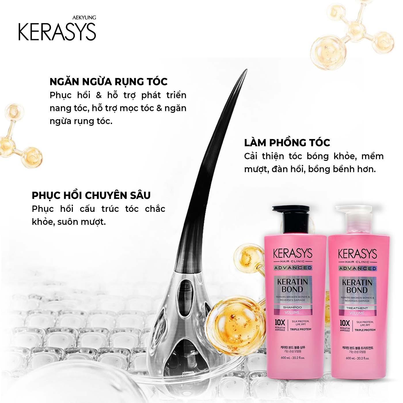 Dầu gội cao cấp Hàn Quốc Kerasys Keratin Bond Volume (Phục hồi chuyên sâu, làm phồng và ngăn ngừa rụng tóc) 600ml