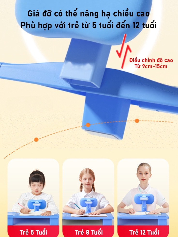 Mặt Bàn Học Chống Gù Chống Cận Cho Bé - Mặt Nghiêng 12° Tự Điều Chỉnh Tư Thế Ngồi Cho Trẻ Từ 5-12 Tuổi - Hàng Chính Hãng