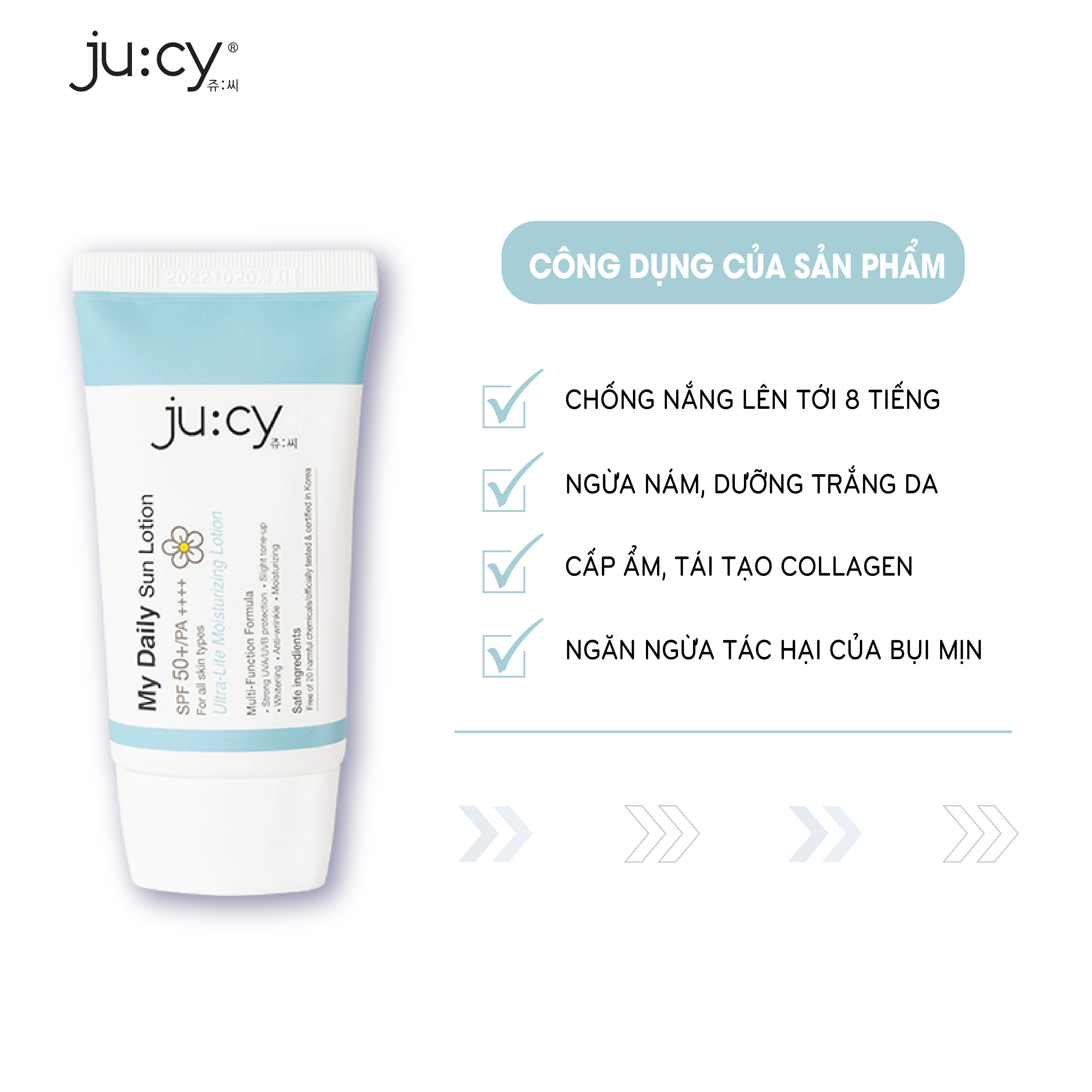 (Chuẩn Hãng) 2 Kem Chống Nắng Hàn Quốc dành cho da khô, da nhạy cảm Ju:cy My Daily Sunlotion 45ml