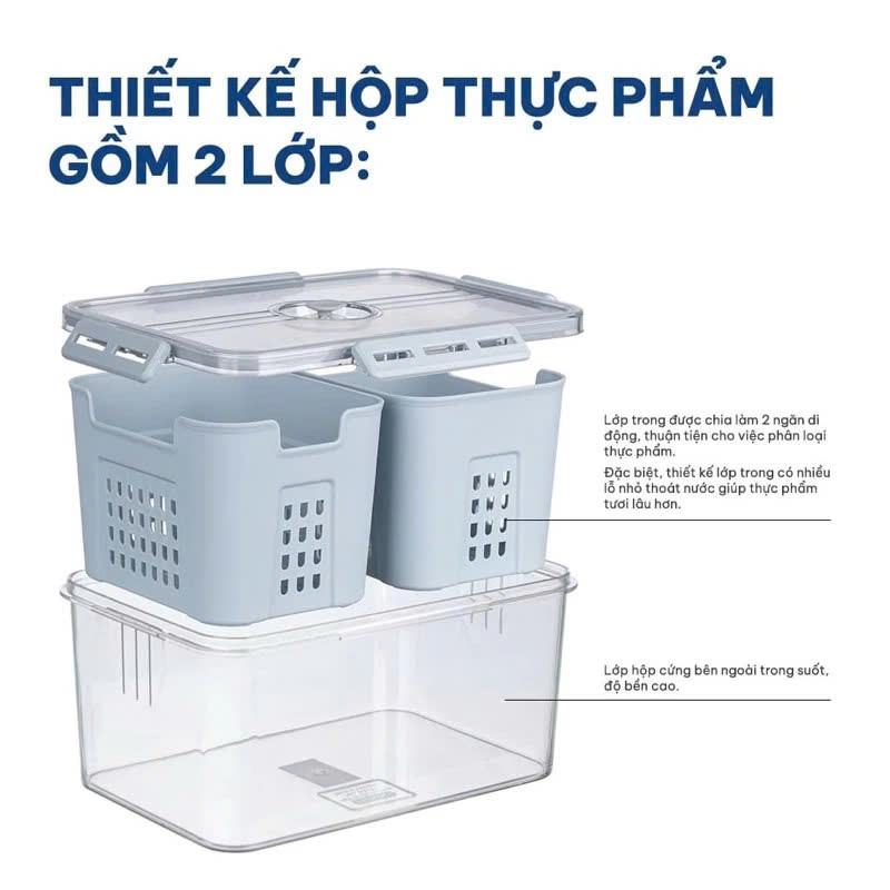 Hộp thực phẩm chữ nhật 2 ngăn Hokori 6570 - Hàng chính hãng nhựa Việt Nhật