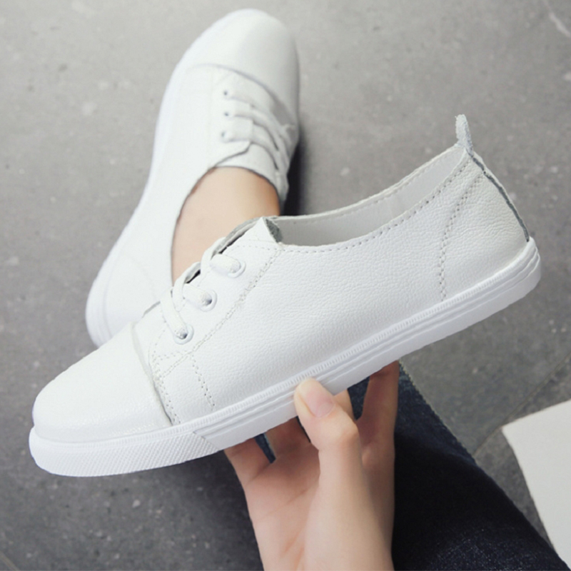 Women'S Flat Casual Shoes Wild Shallow Microfiber Leather White Shoes