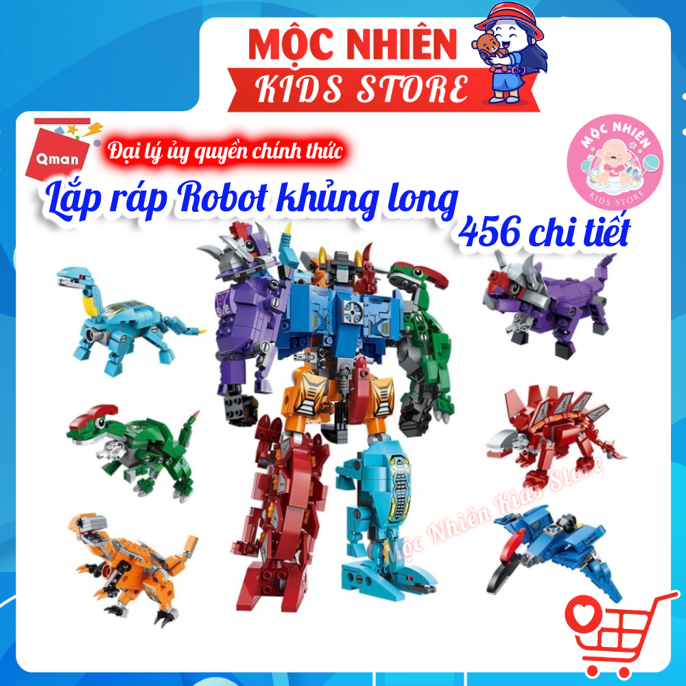 Đồ chơi lắp ráp xếp hình robot người máy Qman 1414 - Siêu Robot khủng long (553 mảnh ghép) dành cho bé trên 6 tuổi