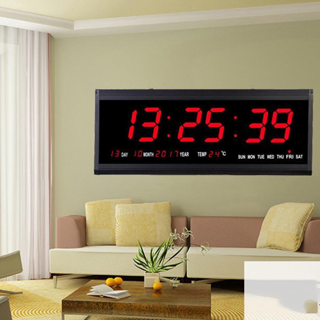Digital Wall Clock LED Time Calendar Temperature Electric Alarm Clock EU