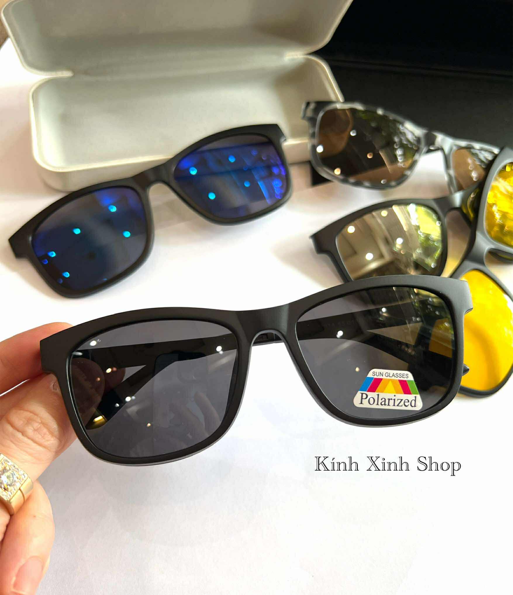 Kính cận râm, Kính mát, gọng kính Mắt vuông to nhiều tròng 6in1 cho nam nữ