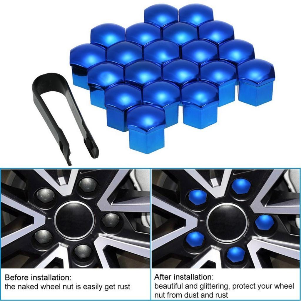 Set of 40, Deep Wheel Lug Auto Hub Tyre Screw Protector Blue + Red