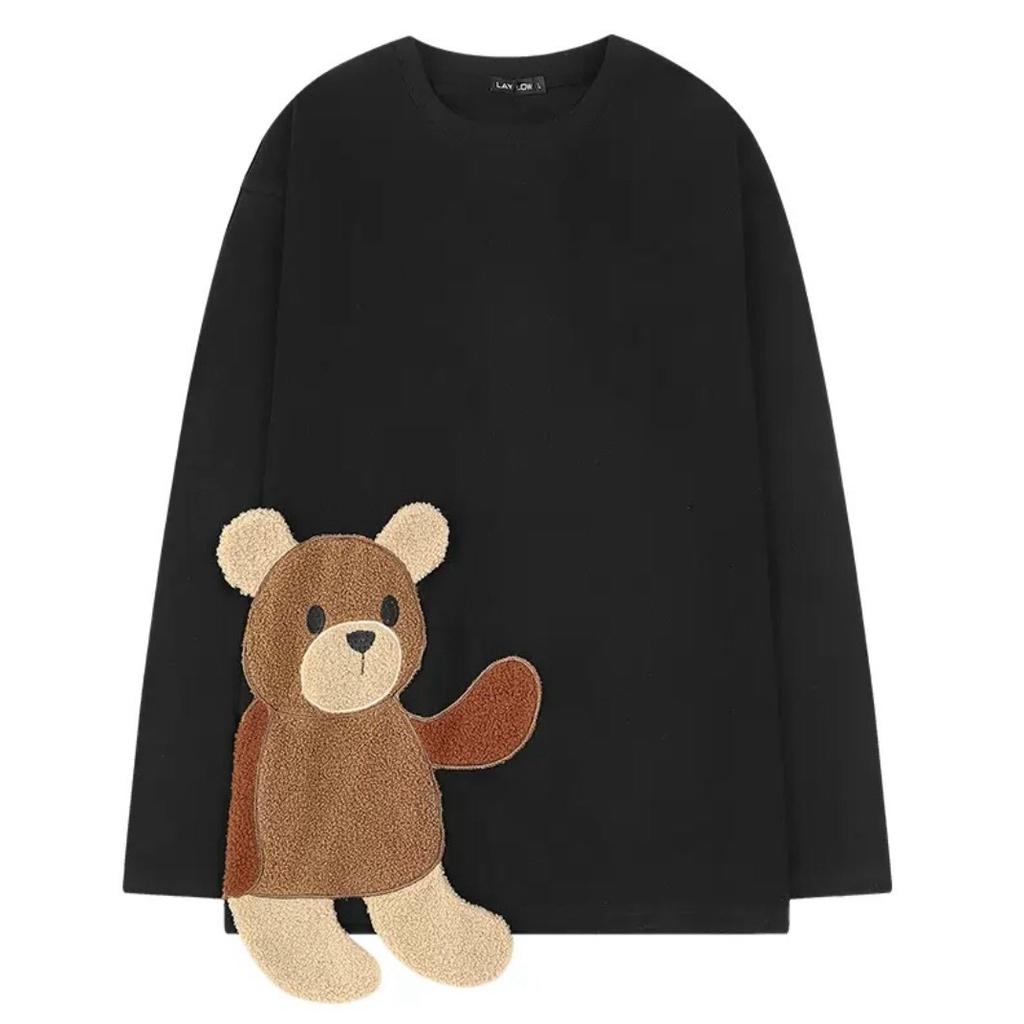 Áo dài tay MEANSTORE phông Unisex nam nữ tee oversize form rộng pull Ulzzang Hàn Quốc vải mềm - thêu gấu