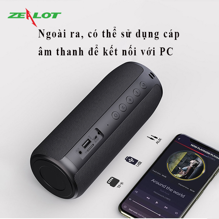 Loa bluetooth Zealot nghe nhạc không dây hàng chính hãng âm bass siêu trầm tặng kèm 1 móc khóa chữ Bamboo