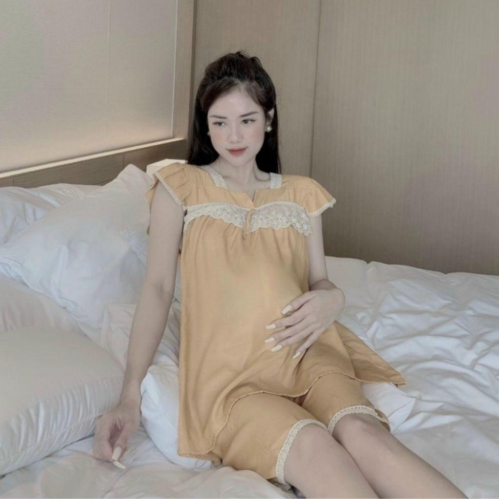 Bộ đồ bầu ngắn tay kết hợp sau sinh M362 chất đũi tơ thời trang thiết kế freesize từ 45 đến 70kg