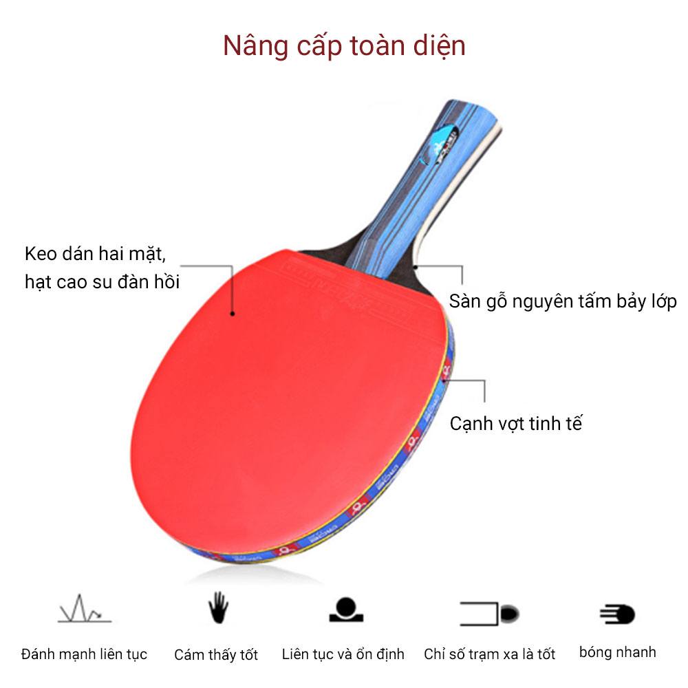 OneTwoFit Bộ 2 Vợt Bóng Bàn Cao Cấp Tặng Kèm 3 Bóng,mặt mút đàn hồi ET006201