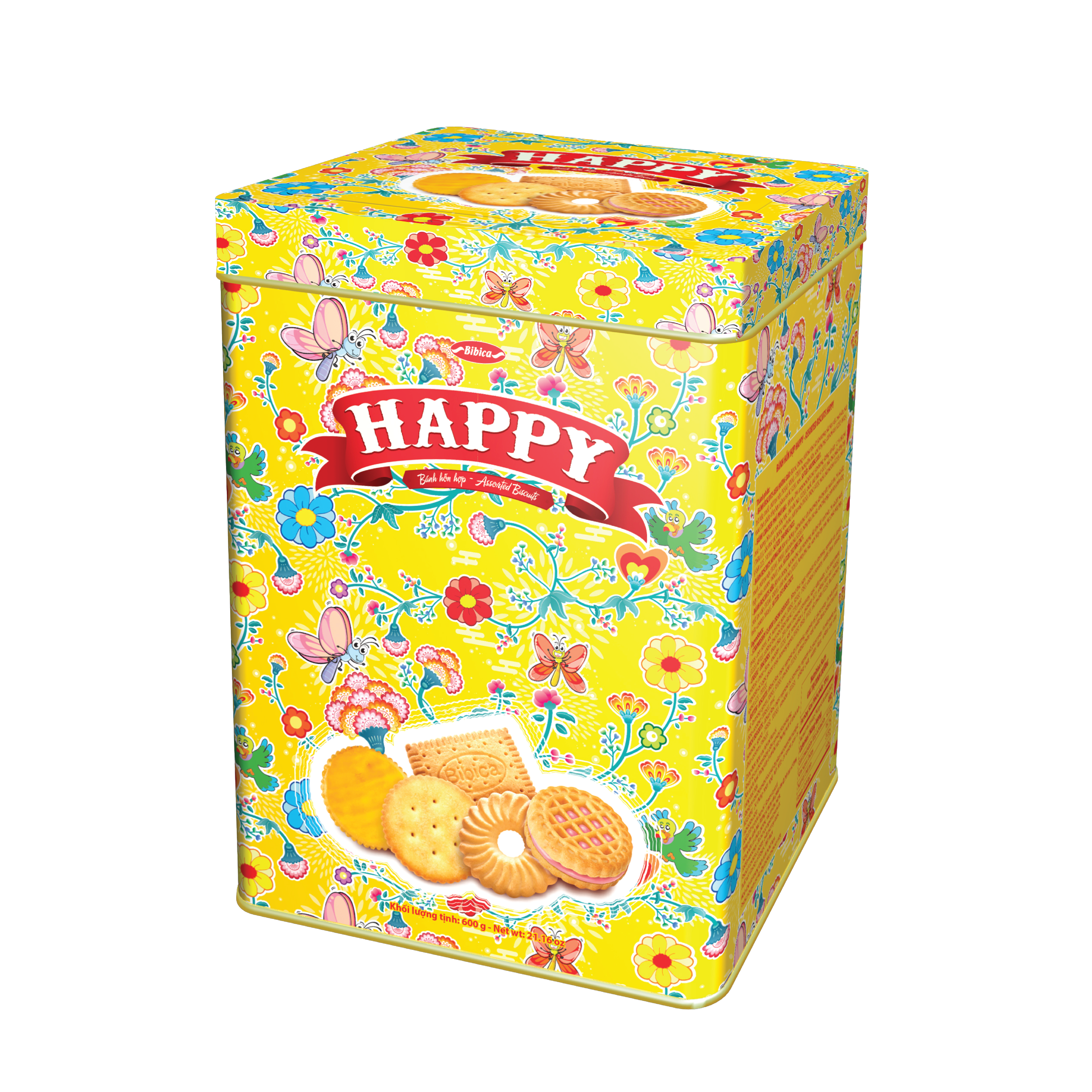 Bánh Happy Vàng Bibica hộp thiếc 600g