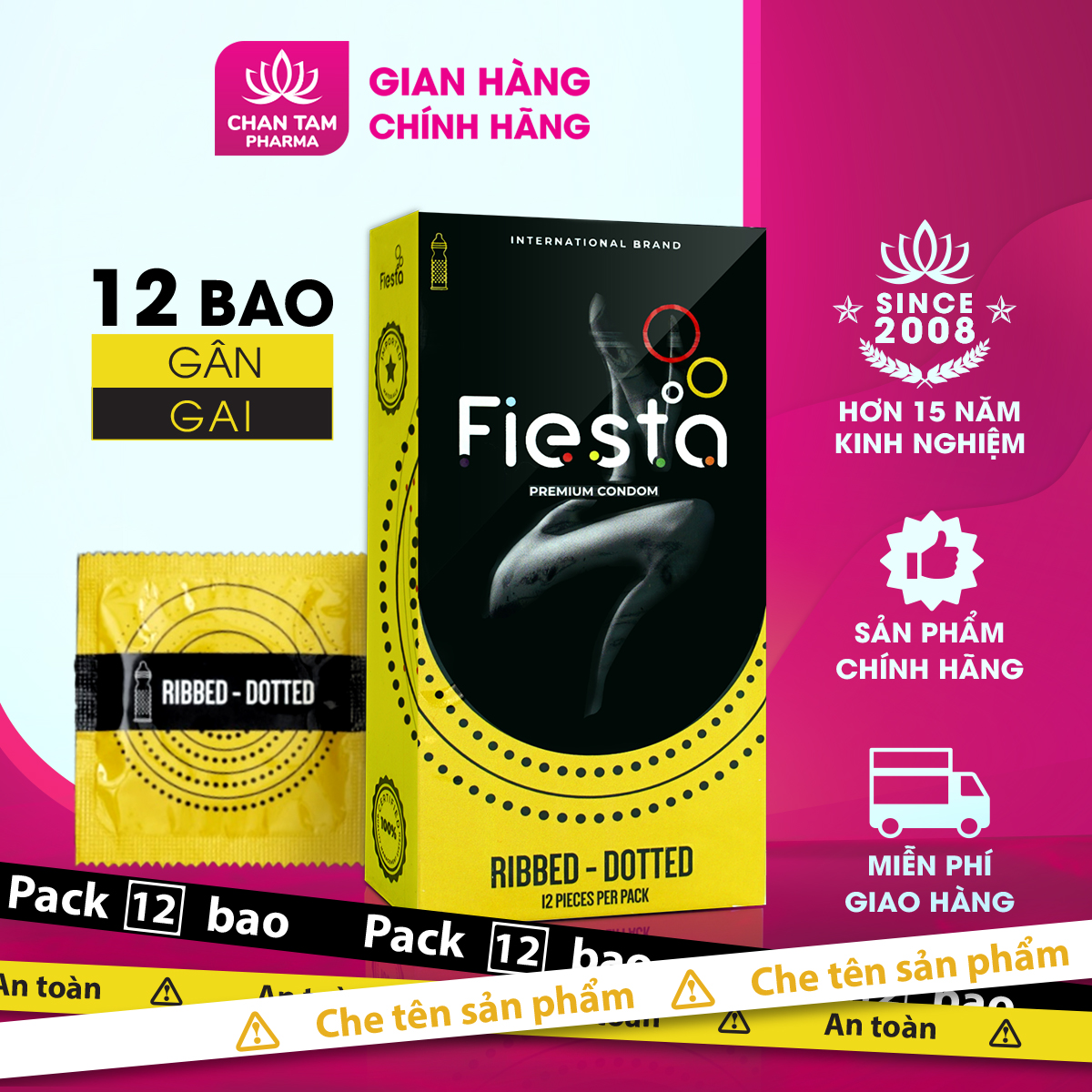 Bao cao su Fiesta siêu mỏng gân, gai, bo đầu – hộp 12 cái