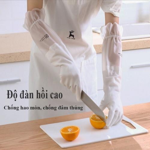 Găng Tay Rửa Chén Bát Lót Nỉ Siêu Ấm, Chất Dai Dài Tay - Cổ cao - Có chun chống tụt, bảo vệ đôi tay khỏi hóa chất.