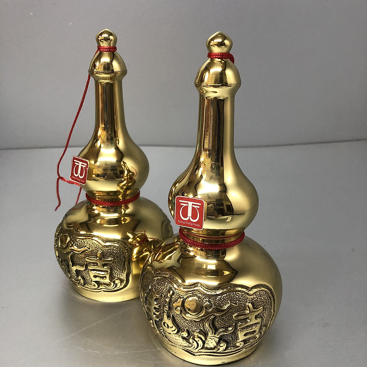 Combo 2 chiếc hồ lô cúng rượu bằng đồng khắc rồng tinh xảo