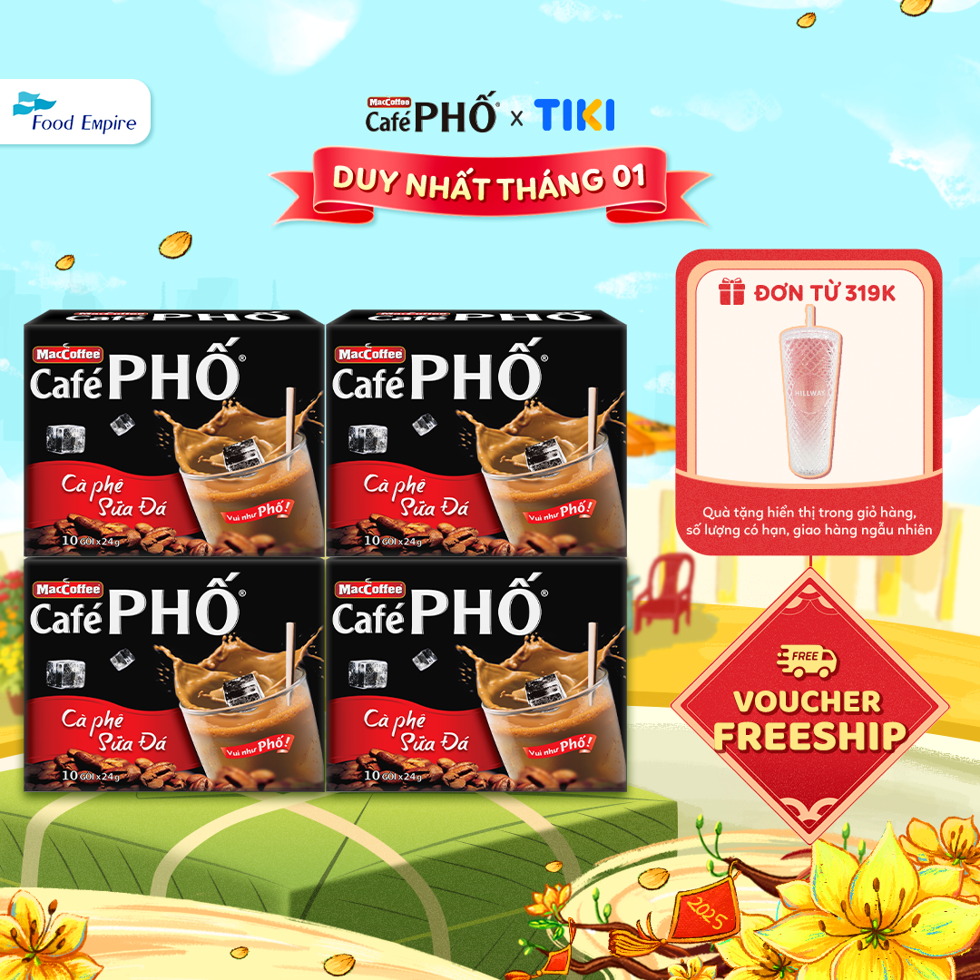 Combo 4 hộp Cà phê phố Sữa Đá - Maccoffee (hộp 10 gói x 24g)