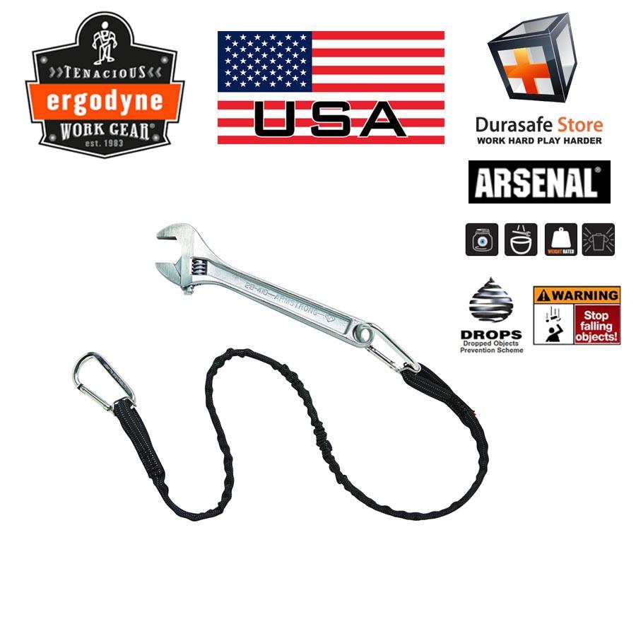 Dây giữ chống rơi dụng cụ ERGODYNE 3110 Self Locking Double Carabiners drop tools Lanyard màu ĐEN/ Xanhdài 35&quot; - 42&quot;