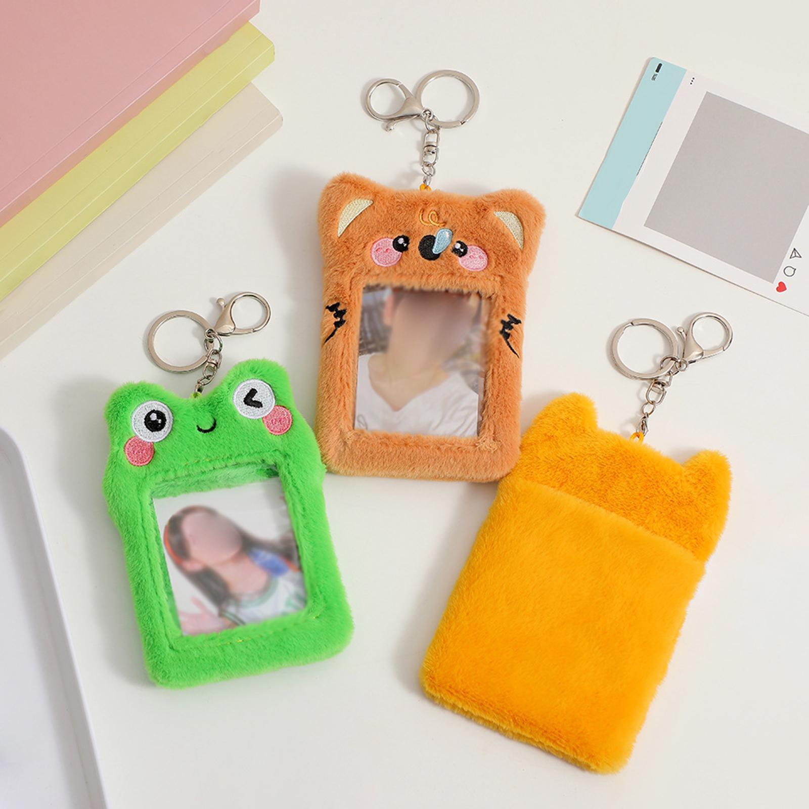 Cute Plush Photocard Holder Card Holder Keychain Protector Photo Sleeve Card Holder Case for Sports Cards Football Cards