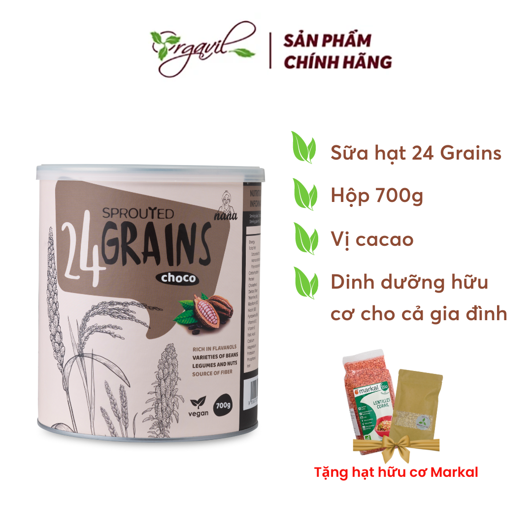 Sữa Hạt Thực Vật Hữu Cơ 24Grains Vị Cacao Hộp 700g, Sữa Hữu Cơ Bổ Sung Dinh Dưỡng &amp; Tốt Cho Tim Mạch Date Mới - miwako