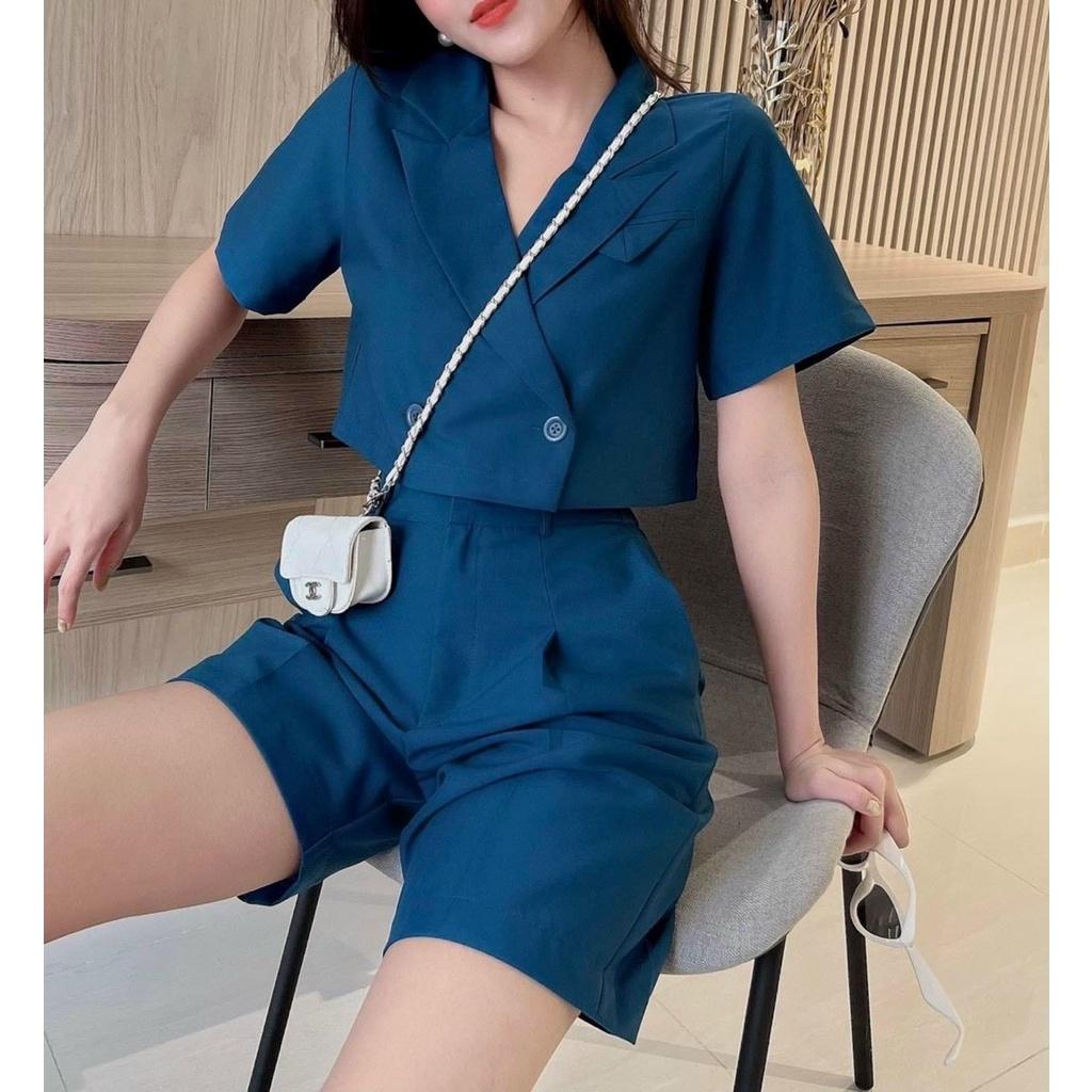 Sét bộ đồ nữ áo vest croptop phối quần lửng đa màu sắc thích hợp dạo phố, đi biển
