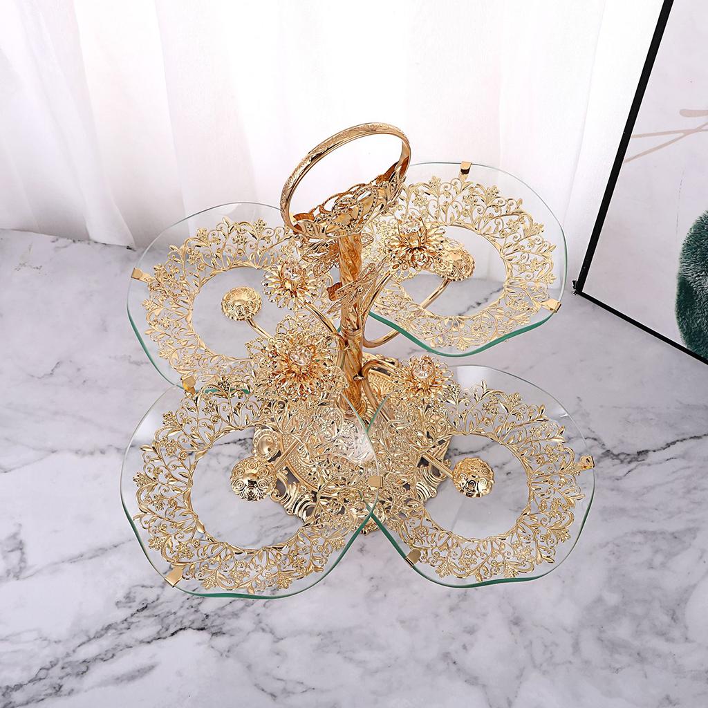 3-Tier Dessert Stand Fruit Plate Candy Cupcake Serving Tray Tempered Glass Trays for Wedding Birthday Party Home Holiday Countertop Decoration