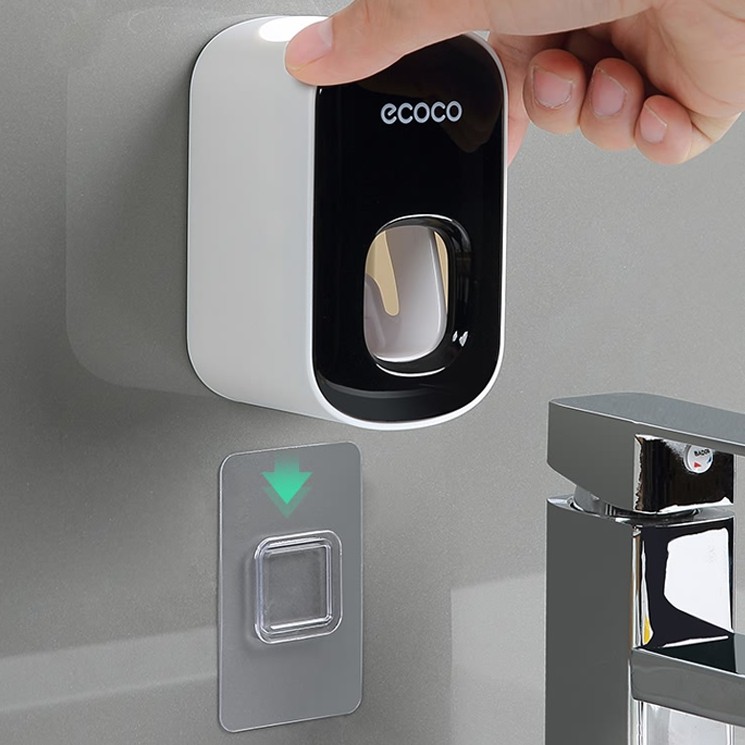 Kệ để cốc bàn chải đánh răng kèm hộp nhả kem đánh răng tự động ANVD Ecoco cao cấp không cần khoan tường