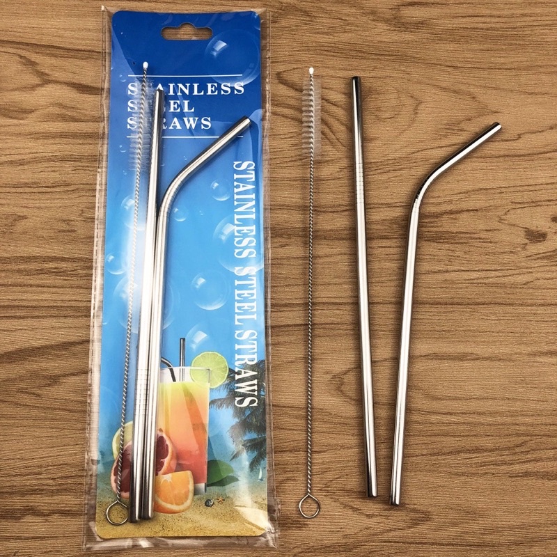 Bộ 2 Ống Hút Inox Kèm Cọ Rửa Vệ Sinh, Vỉ 2 Ống Hút Kim Loại Cao Cấp - Egreen Dùng 1 lần