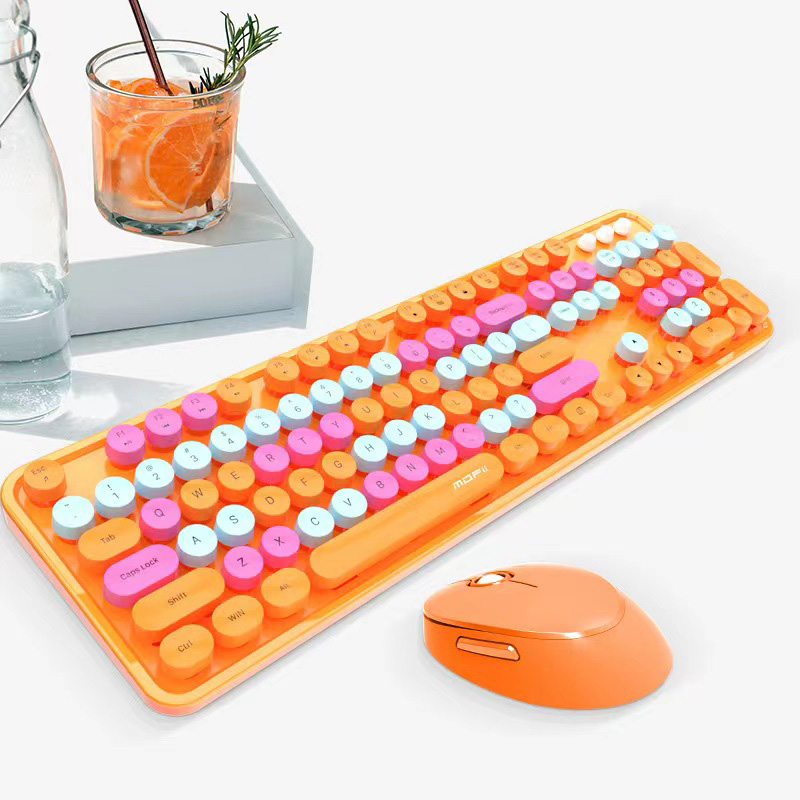 Bàn phím và chuột màu hỗn hợp trò chơi 2.4Ghz không dây Vintage Universal Bàn phím và bàn chơi game dành cho nữ