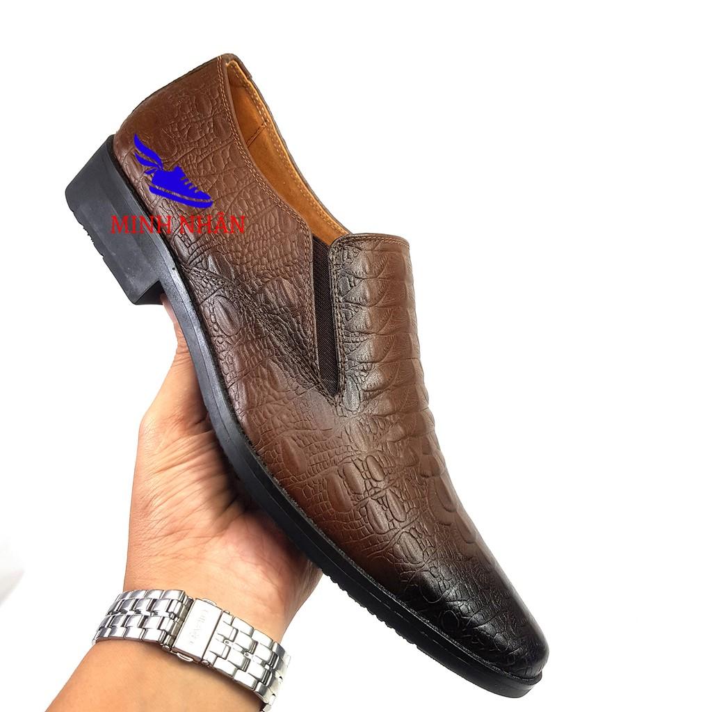 Giày lười nam da bò Giầy vân cá sấu cực đẹp mẫu mới nhất Giày công sở giày doanh nhân kinh doanh hàng hiệu L-12 màu nâu