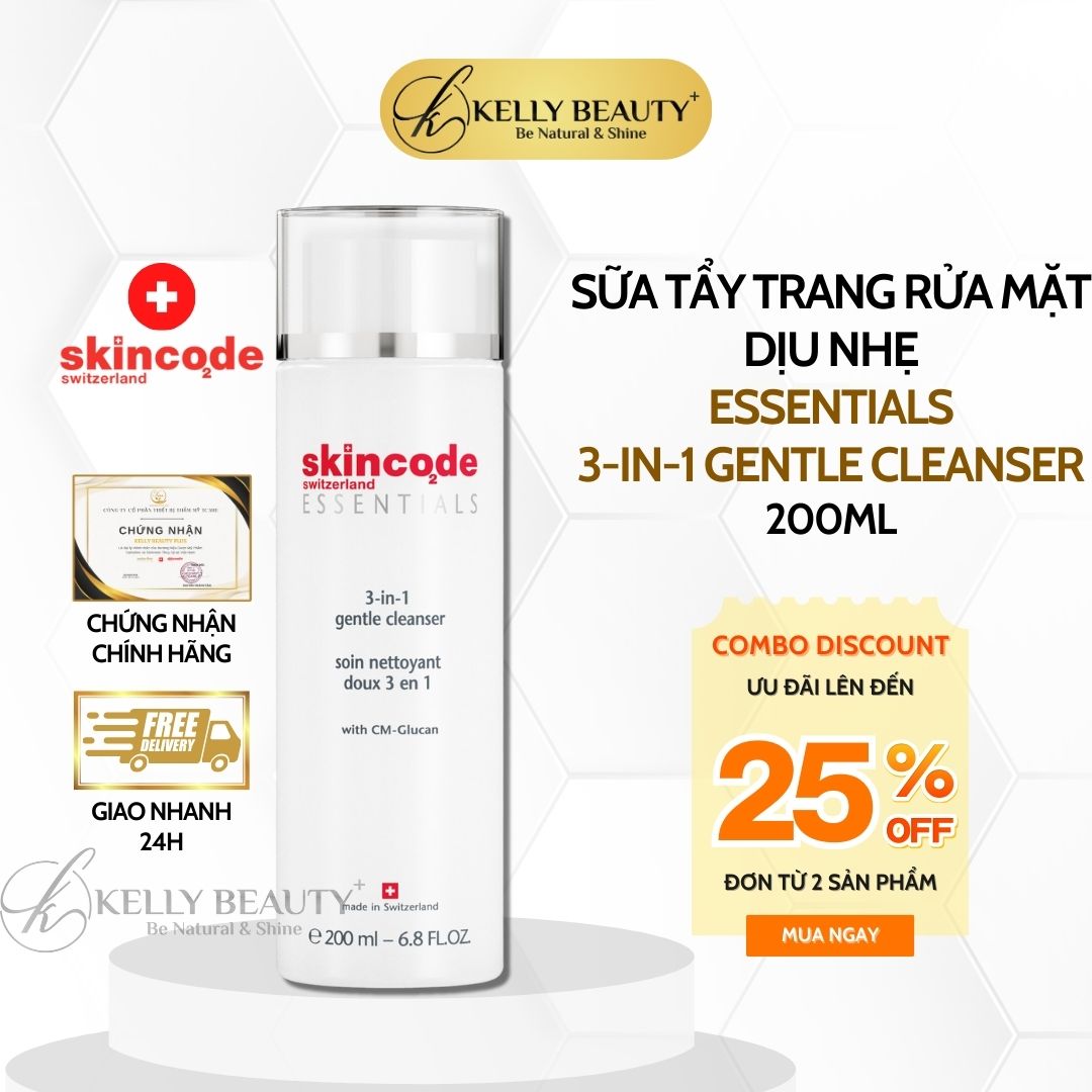 Sữa Tẩy Trang Rửa Mặt Dịu Nhẹ Skincode Essentials 3-in-1 Gentle Cleanser | Kelly Beauty