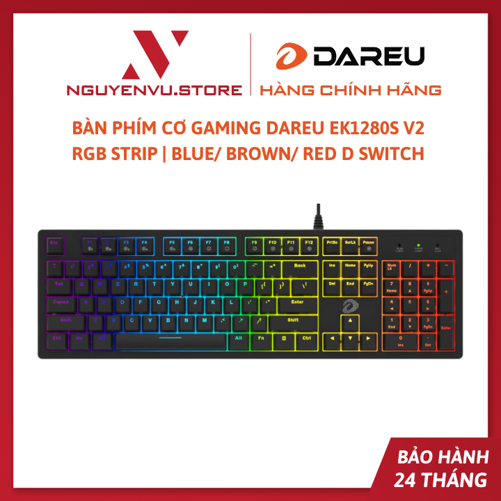 Bàn Phím Cơ Gaming DareU EK1280s V2 | 104Key | RGB Strip | Blue/Brown/Red D Switch - Hàng Chính Hãng