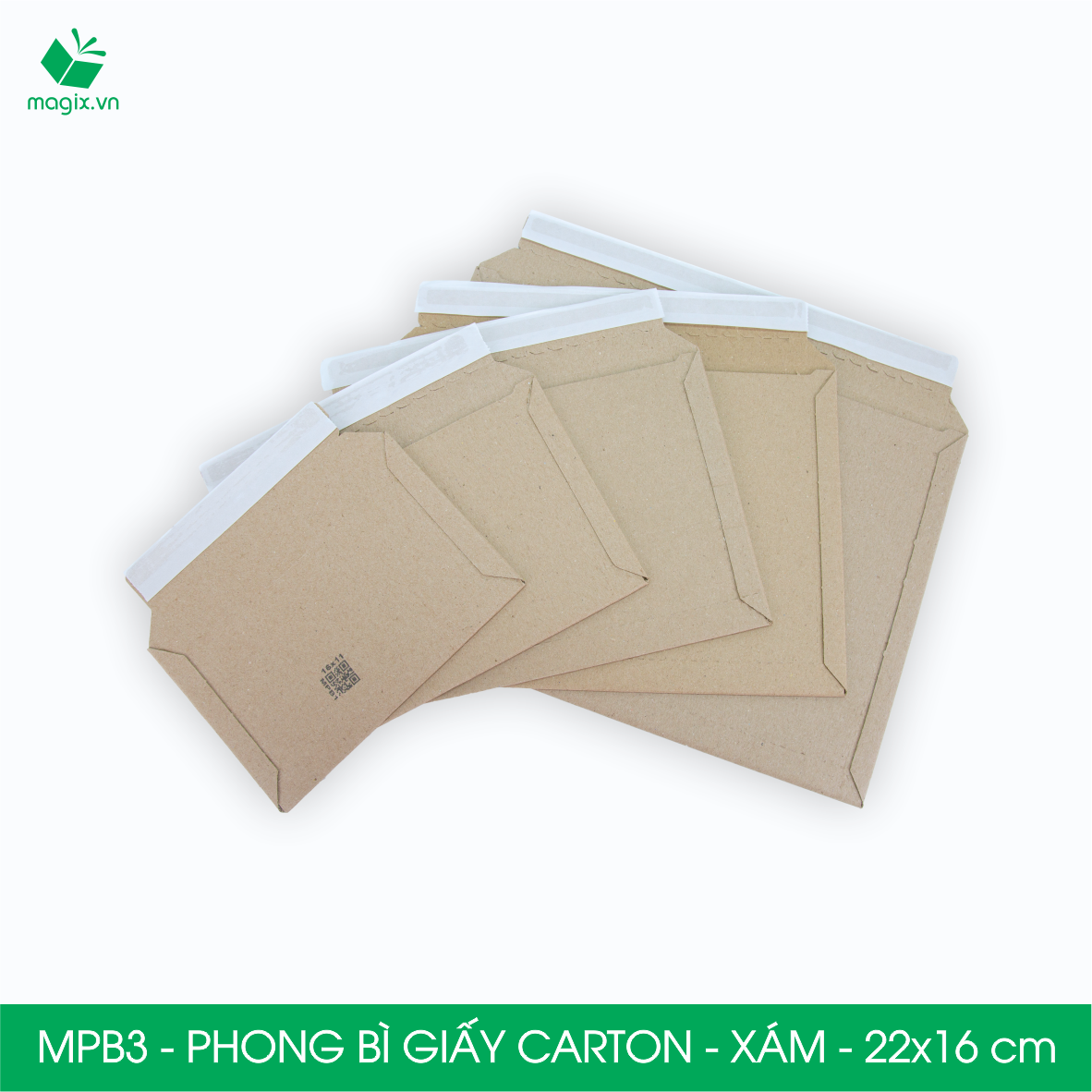MPB3 -22x16cm - COMBO 60 PHONG BÌ GIẤY CARTON ĐÓNG HÀNG MÀU XÁM
