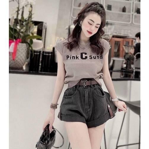 Áo lưới len Montoghi Pink C sund tay hến TẶNG KÈM VÒNG CỔ hàng Quảng Châu siêu xinh