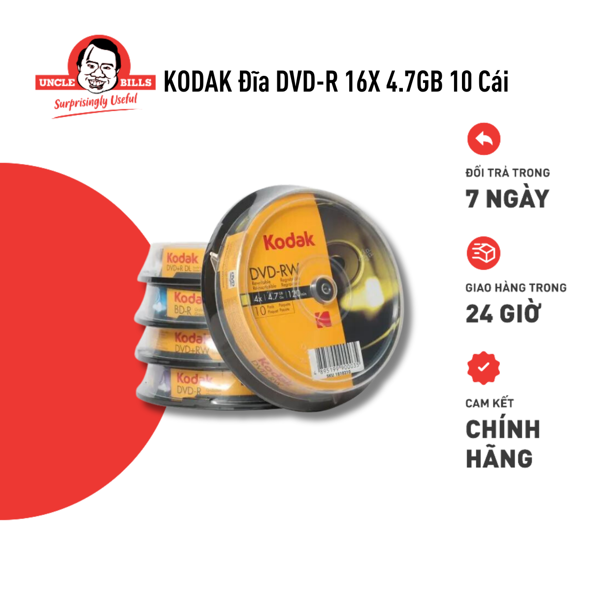 Bộ 10 Đĩa DVD-R 16X 4.7GB Kodak UBL EC0121