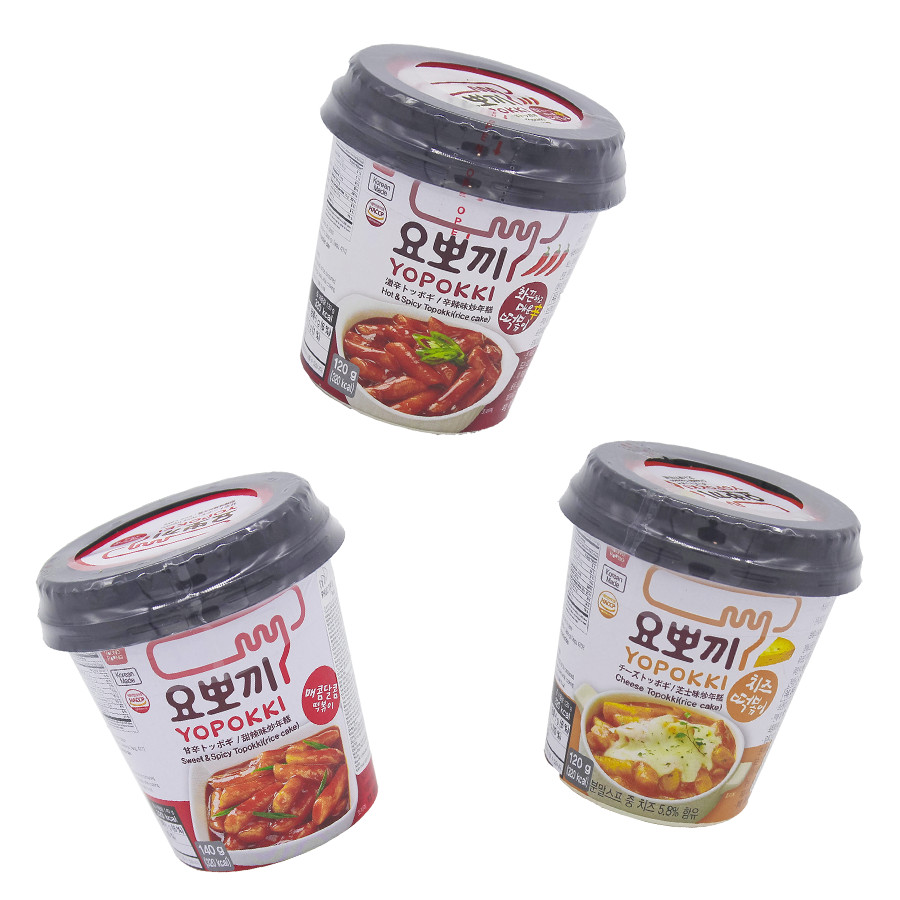 Combo 3 Hộp Bánh gạo Hàn Quốc Yopokki dạng cốc vị: Phomai, cay ngọt, siêu cay