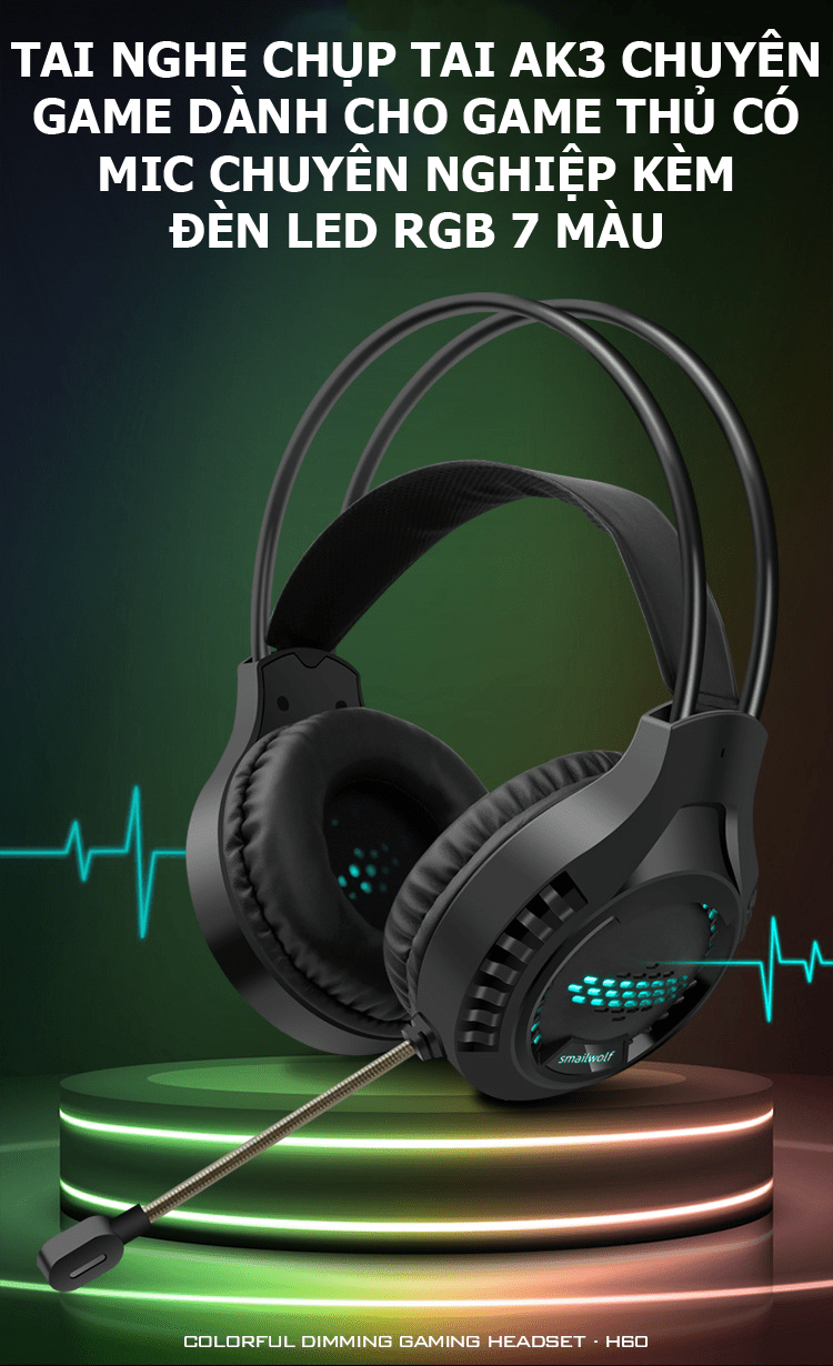 Tai nghe chụp tai AK3-JL chuyên game dành cho game thủ có mic chuyên nghiệp kèm đèn led 7 màu