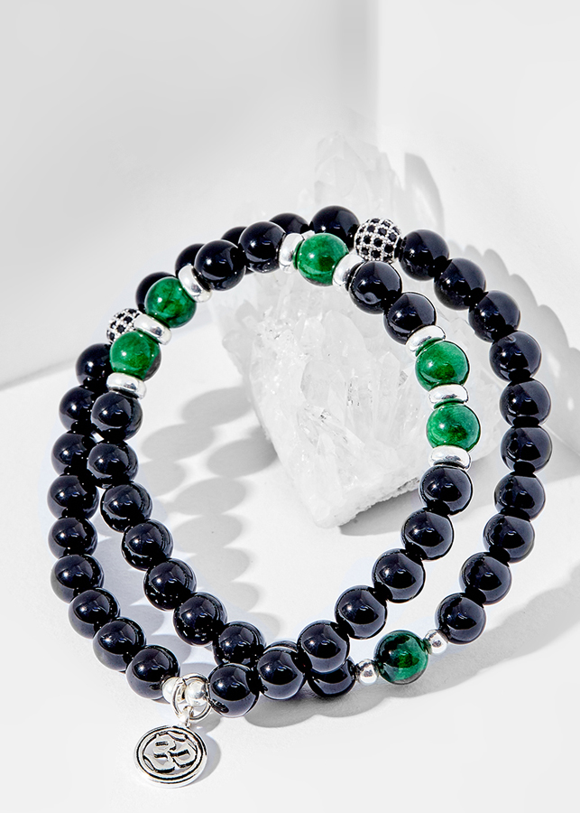 Vòng tay đôi đá thiên thạch mix cẩm thạch sơn thủy Ngọc Quý Gemstones