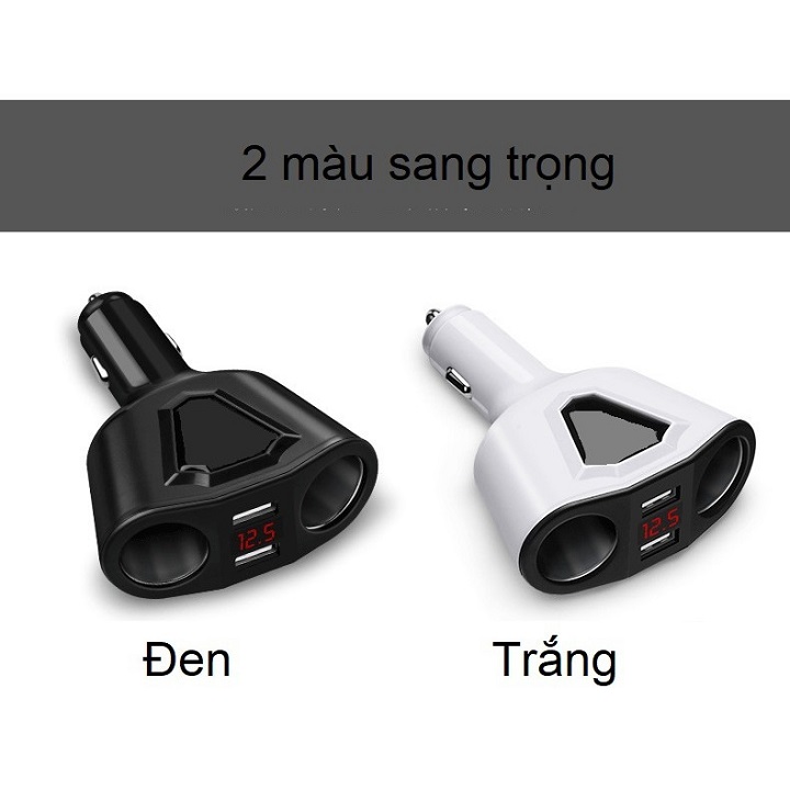 Bộ Chia Tẩu Sạc Xe Hơi Ô Tô 2 Nguồn 2 Usb Báo Điện Áp