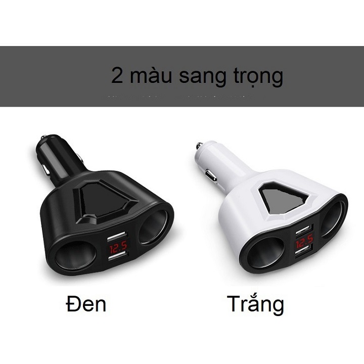 Bộ Chia Tẩu Sạc Xe Hơi Ô Tô 2 Nguồn 2 Usb Báo Điện Áp (Giao Màu Ngẫu Nhiên )