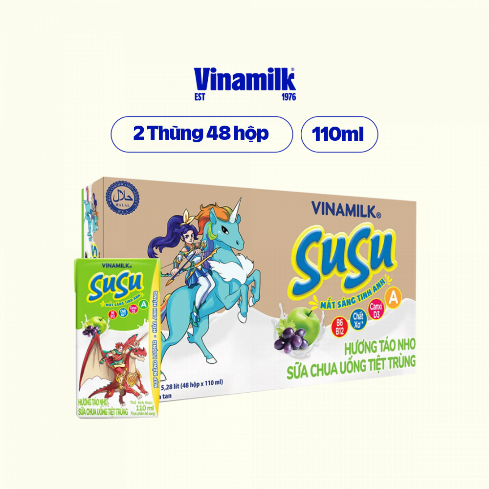 Thùng 48 Hộp Sữa Chua Uống Tiệt Trùng Vinamilk Susu 110ml - Táo Nho