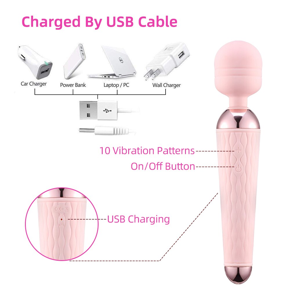 Chày Rung - Máy Rung Massage Toàn Thân Đa Điểm Cầm Tay Nano Nhật Bản 10 Chế Độ - Cổng Sạc USB - Chính Hãng