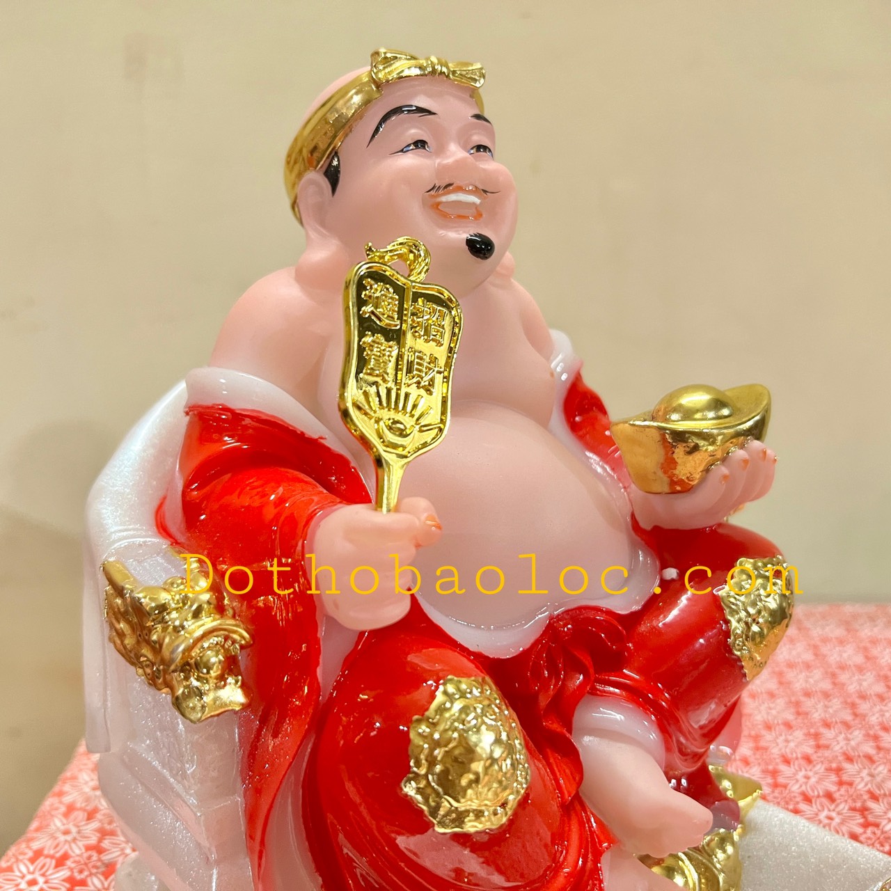 Tượng Thần Tài Thổ Địa ngồi ghế đá cao cấp nhập khẩu Đài Loan cao 19cm – Đỏ