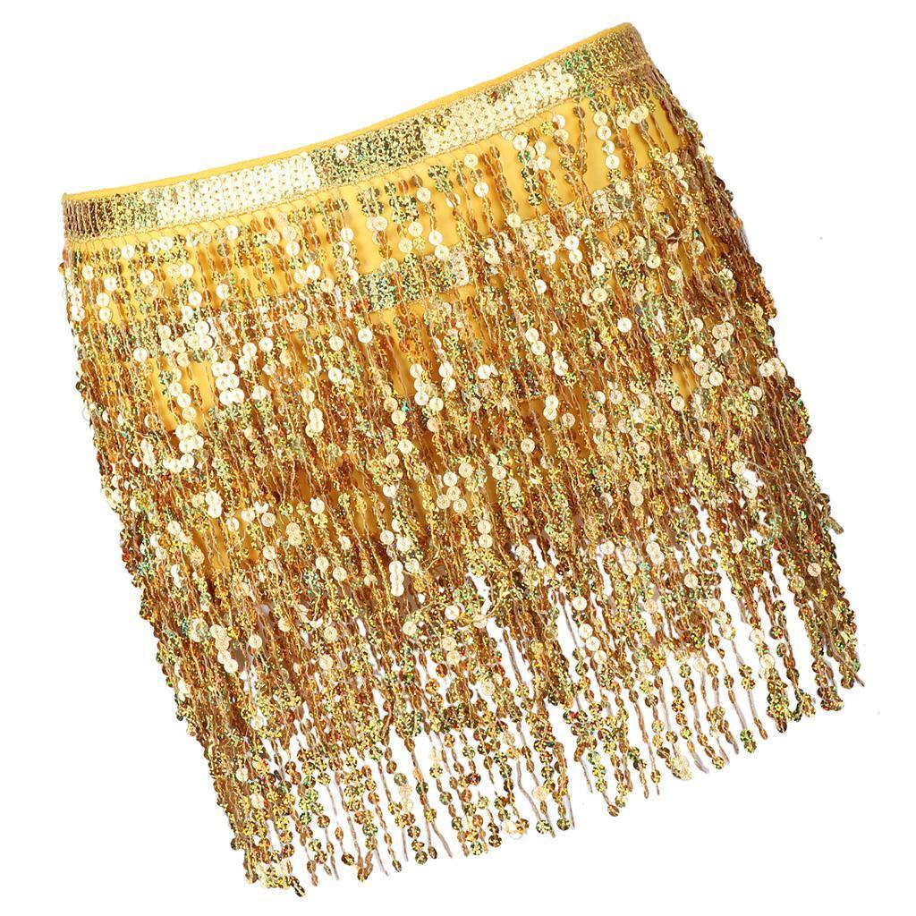 Women Summer Beach Coat Sequins Tassel Belly Dance Dancewear  - Gold,