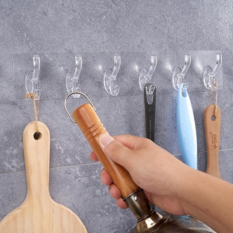 Thanh 6 Móc Dán Tường Siêu Dính Trong Suốt Treo Đồ, Quần Áo, Khăn, Đồ Dùng Nhà Bếp - Siêu Dính, Siêu Chịu Lực