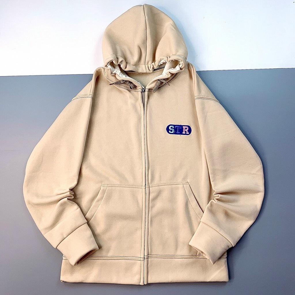 Áo Khoác Hoodie Nỉ Bông Zip STR Form Rộng Uniex Nam Nữ Ulzzang KUN