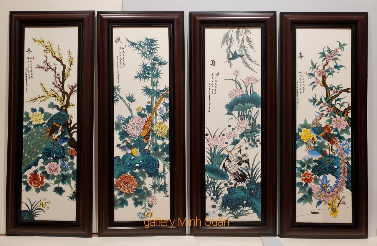 Bộ tứ quý sơn dầu thếp vàng -TÙNG CÚC TRÚC MAI