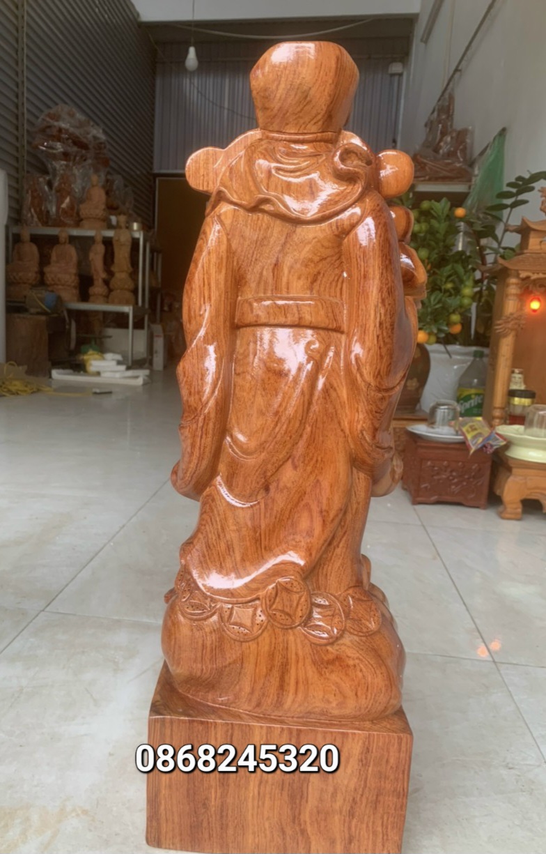 Tượng ông thần tài gỗ hương đá kt cao 60×20×15cm 